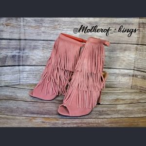 BLUSH" FRINGE HEELS